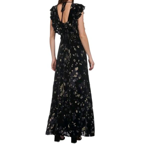 Caara Womens Velvet Burnout Flutter Maxi Dress XL Whimsigoth Fairy Grunge Black - Picture 2 of 10